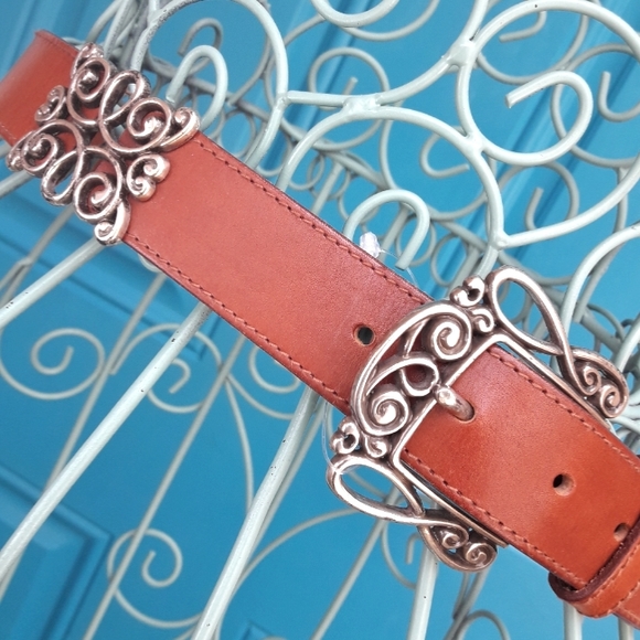 Genuine Leather Belt Boho Silver Metal Belt Buckle Ornate Studded Belts Fossil M - Picture 1 of 13